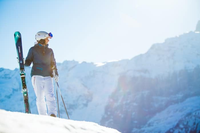 Skier wearing SK-X optical goggles